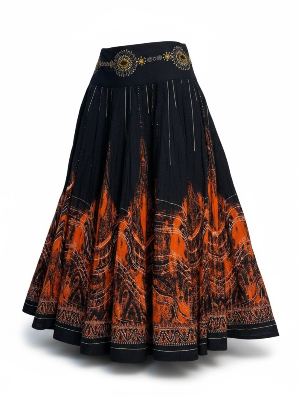 Marciano Black Skirt with Vibrant Orange Border and Embroidered Waist